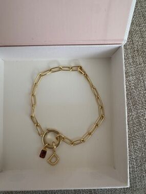 Brook & York paper clip Collette bracelet with D initial and January birthstone